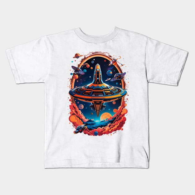 Alien Spaceship Trooping Kids T-Shirt by Best T-Shirts